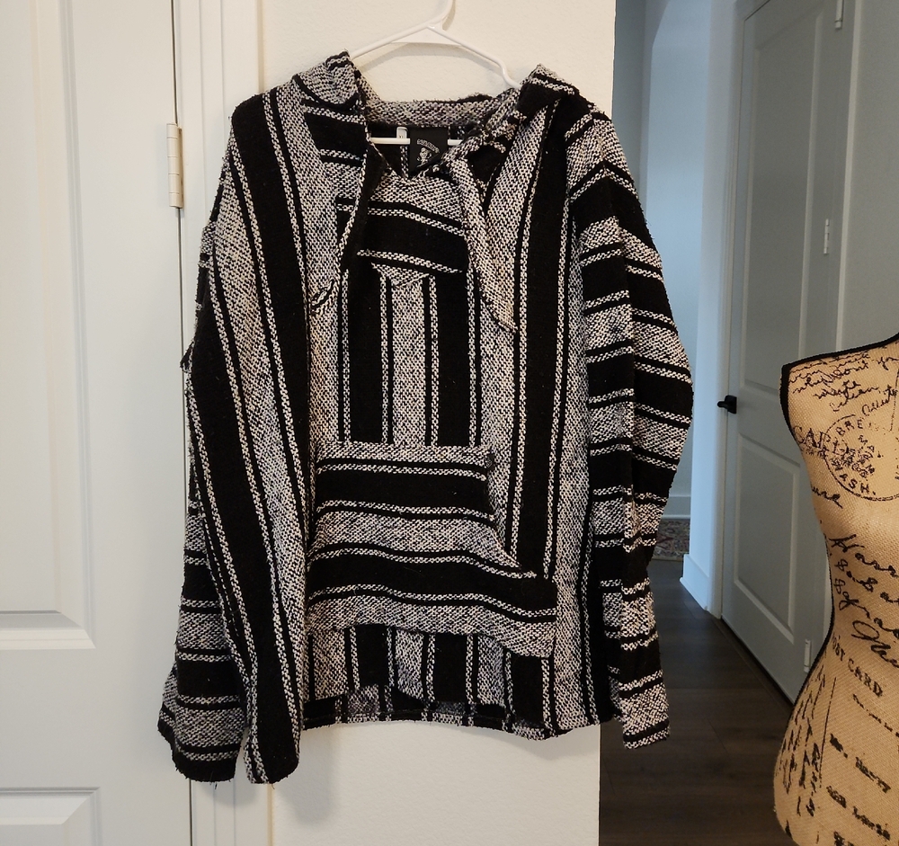 Stylish Black and White Striped Men's Hoodie